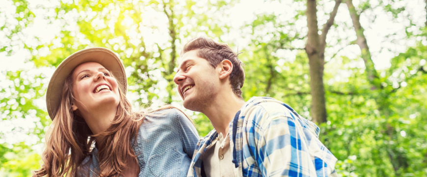 Male and female laughing